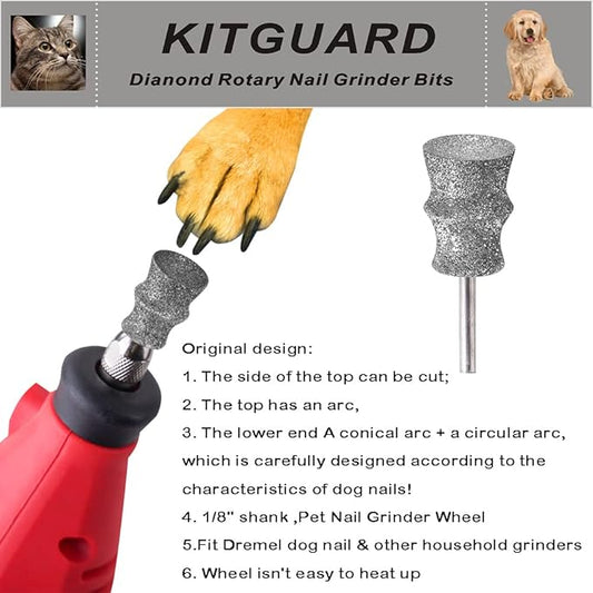 Diamond Dremel Dog Nail Grinder Bits for Rotary Tool-1/8'' Dremel Dog Nail Grinder Attachment-Pet Nail Grinder Bit Work for Animals Nail Care 2-Pack (Large B)