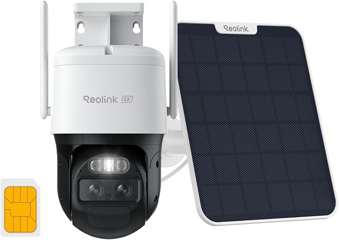 REOLINK 4K Dual Lens 4G LTE Cellular Security Camera Outdoor, PTZ with Auto Tracking, No WiFi Solar Powered, 6X Hybrid Zoom, 8MP Color Night Vision, SIM Card Included,Motion Alert, TrackMix LTE+SP