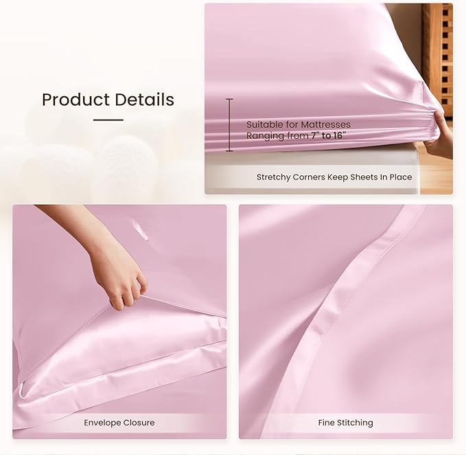 THXSILK Silk Sheet Set 4Pcs, 6A+ Top Grade 100% Natural Mulberry Silk Bed Sheets, Luxury Bedding Sets Ultra Soft Durable, 1 Fitted Sheet, 1 Flat Sheet and 2 Pillow Shams (King, Lavender)