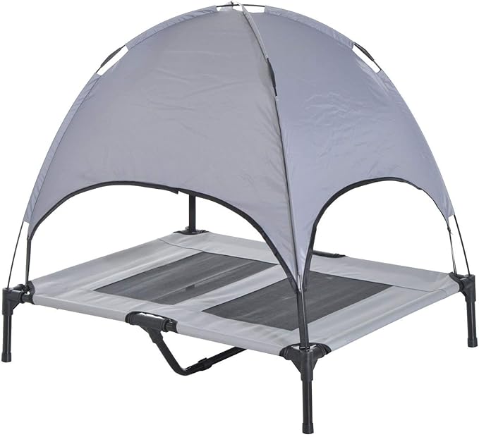 PawHut Elevated Portable Dog Cot Cooling Pet Bed with UV Protection Canopy Shade, 36 inch