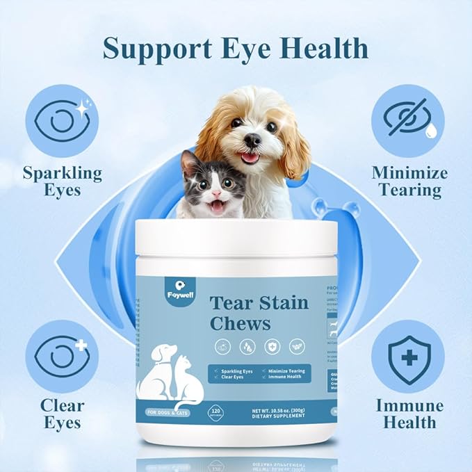 Tear Stain Chews Supplement for Dogs & Cats, Minimize Tearing, Lutein and Astaxanthin Support Eye Health, 120ct/300g