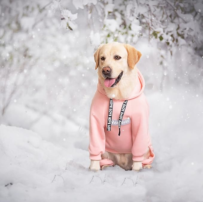 Dog Hoodies Winter Coat for Large Medium Dogs, Pullover 8 Legs Warm Coat Hooded Sweatshirt, Fleece Hoodie for Cold Weather (Pink, X-Large)