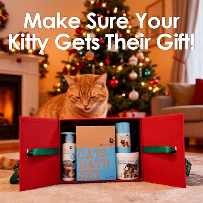 Mooncat Set – Waterless Shampoo, Paw Balm & Dental Wipes – Holiday Grooming Kit & Stocking Stuffers for Cat Lovers, Limited Edition