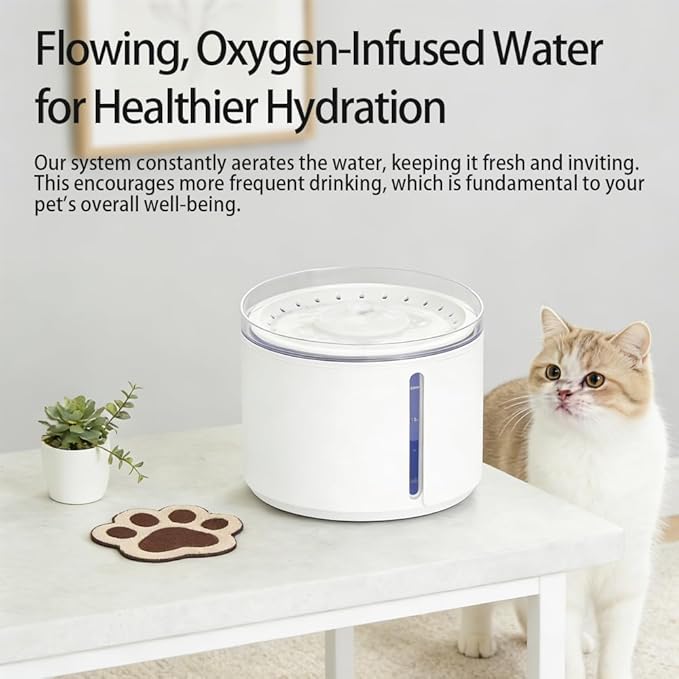 Smart Automatic Pet Water Fountain, 2.2L Cordless with Infrared Sensor, Dual Modes, Ultra-Quiet Pump, Safe for Cats & Dogs (White, No Infrared Sensor)