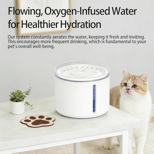 Smart Automatic Pet Water Fountain, 2.2L Cordless with Infrared Sensor, Dual Modes, Ultra-Quiet Pump, Safe for Cats & Dogs (White, No Infrared Sensor)