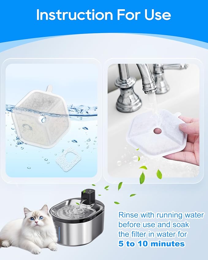 Cat Water Fountain Filter Fit for Smartoo 152oz/4.5L Wireless Cat Fountain PTM-643,Cat Fountain Filter Replacement 4 Filters + 4 Sponge, Multilayer Filter Fit for Smartoo Replacement Filters