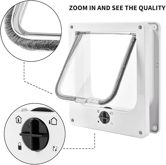 EASY JOY Cat Doors(Outer Size 11.6" x 10"), 4-Way Locking Cat Door for Interior Exterior Doors, Weatherproof pet Door with Magnet for Cat or Dog < 23.6 inches in Girth(White XL)