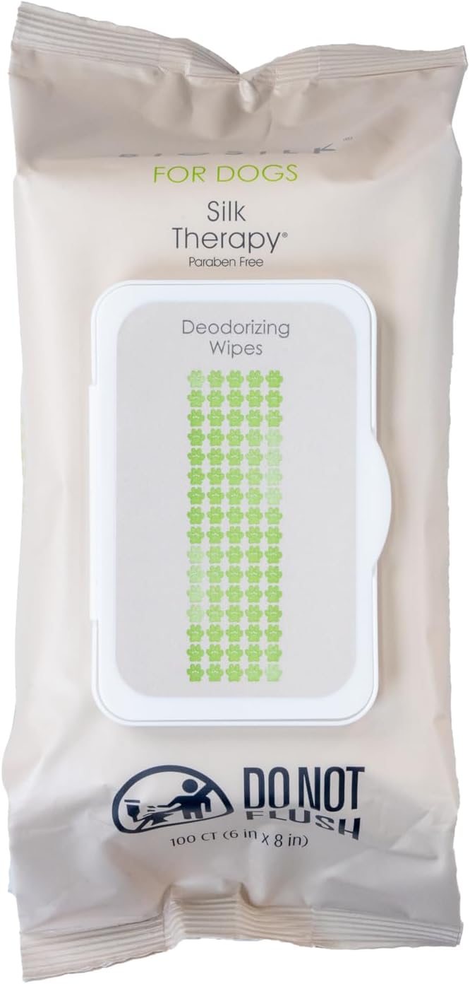 BioSilk for Dogs Deodorizing Wipes - Dog Wipes for Cleaning Deodorizing, Dog Paw Wipes - Infused with Silk Proteins & Vitamins, pH Balanced, Paraben Free