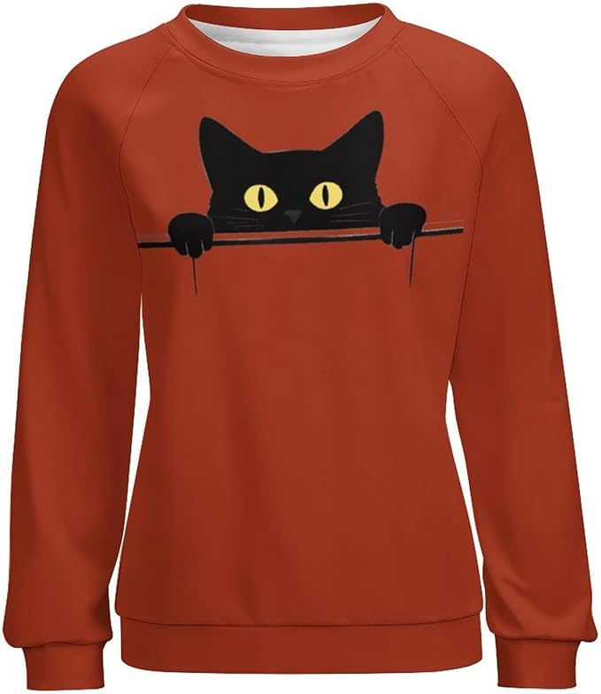 Womens Ugly Christmas Sweatshirt Funny Cat Dog Printed Xmas Pullover Shirts Crewneck Long Sleeve Graphic Hoodies