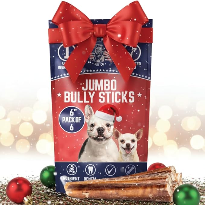 Devil Dog Pet Co. Jumbo Bully Sticks – 6 Inch, 6 Pack Dog Chews, 100% Natural Free-Range Grass-Fed Beef – Long Lasting, Rawhide-Free Treats for Dogs