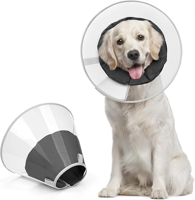 Supet Upgraded Dog Cone with Soft Liner, 20% Lighter Plastic Elizabeth Collar After Surgery to Stop Licking, for Spay Neuter Skin Problems Recovery, for Small Medium Active Large Dogs(Black,S)
