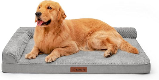 Orthopedic Dog Beds Large Sized Dog, 44x32x6 Inches Memory Foam Pet Bed for Large Dogs, Washable Removable Cover, Nonskid Bottom, Waterproof, Light Grey