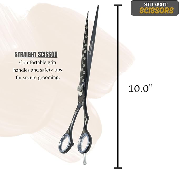 Pet Grooming Scissor Dog Blade scissor Pet Grooming Scissors Dog Hair Cutting Shears with Bag for Professional Right Hand Pet Groomer (Black Straight, 10.0")