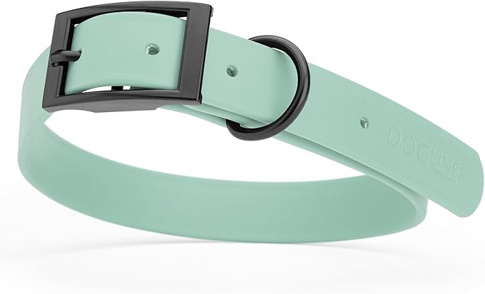 Dogline Biothane Coated Webbing Dog Collar with Black Metal Hardware: Durable Easy-Clean Everyday Collar for Dogs - Comfortable Adjustable Odor-Resistant Pet Collar, W1 x L18-22, Sage Green