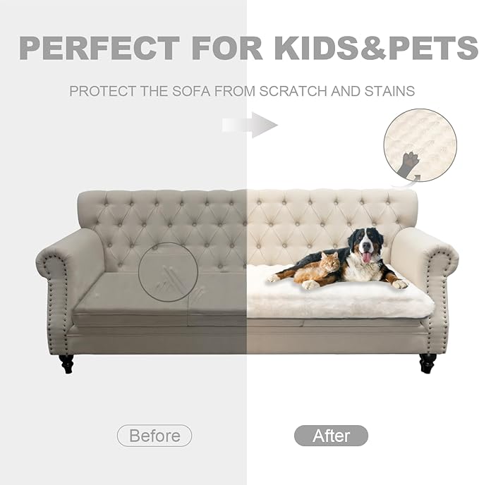 Waterproof Dog Bed Cover, Dog Pad Soft Plush Pet Blanket with Anti-Slip Back for Bed Couch Sofa, Furniture Protector for Small, Medium and Large Dogs and Cats (White-Bubble, 82"x82")