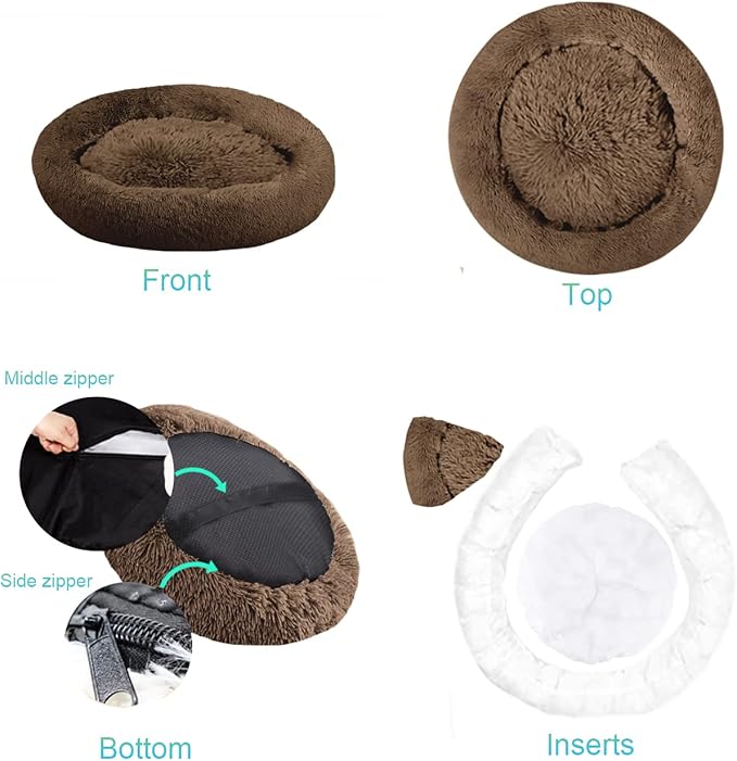 SAVFOX Plush Calming Dog Beds, Donut Dog Bed for Small Dogs, Medium, Large, X-Large & XX-Large, Comfy Cuddler Dog Bed and Cat Bed in Faux Fur, Washable Dog Bed, Multiple Sizes S-XXL