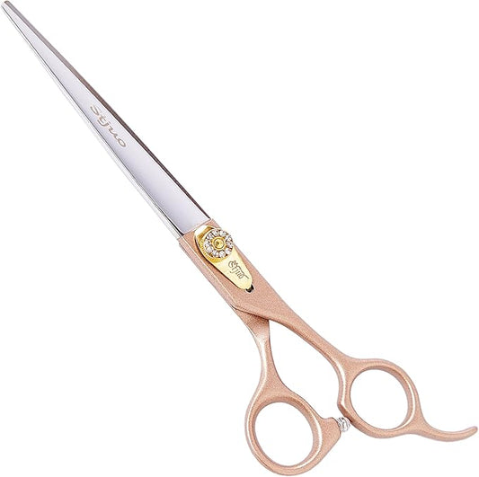 Professional Dog Grooming Scissors Rose Gold 440C Stainless Steel Straight Thinning Curved Chunker Shears for Pet Grooming Services Dogs and Cats (Straight, 7.5‘’)