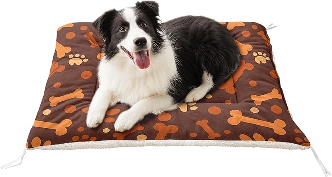 Dog Crate Bed Washable Crate Pad Cartoon Paws Bone Printed Soft Fluffy Pet Sleeping Mat for Large Medium Small Animals(Bone-4 L)