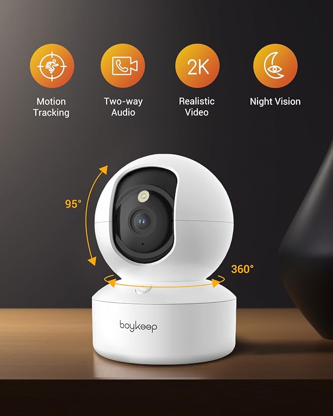 BoyKeep 2K Pet Camera, Indoor Security Camera, 5G/2.4GHz WiFi Cameras for Baby Dog with Phone App, 360° Pan & Tilt, 2-Way Audio, Color Night Vision, New Version w/Cloud Storage (White-2 Pack)