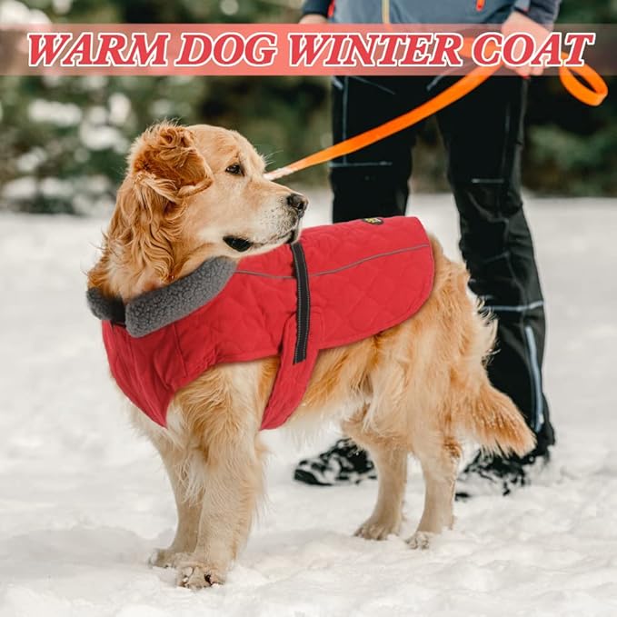 Dog Cold Weather Coats, Warm Fleece Lining Small/Medium/Large Dog Jackets for Winter, Adjustable Doggie Clothes for X-Large Dogs with Leash Hole and Quick Release Buckle, Red XL