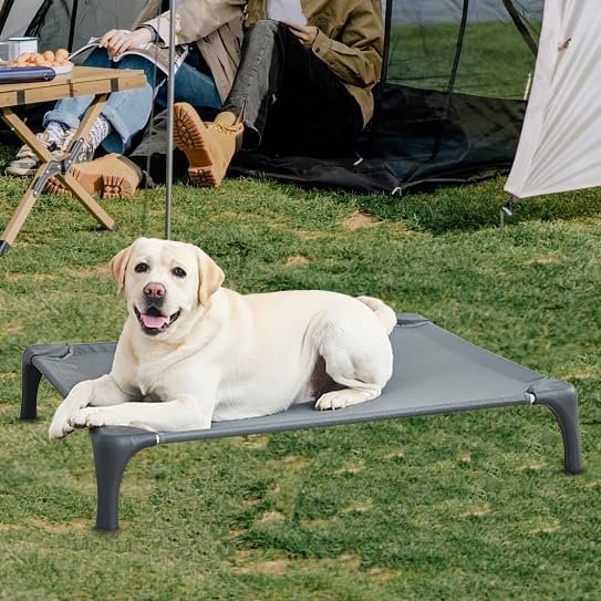 Elevated Dog Bed for Large Dogs, Easy to Assemble Durable Raised Dog Cot with Aluminum Alloy Frame, Breathable Mesh (Dark Grey)