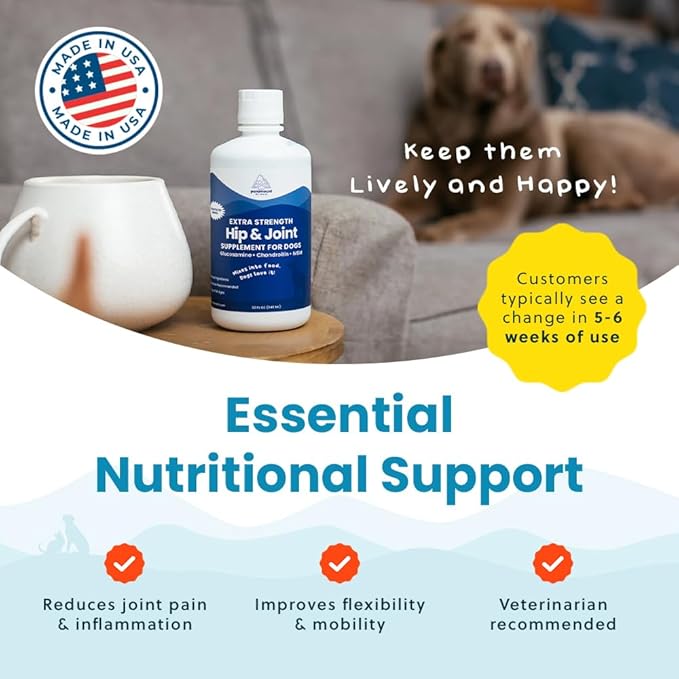 Paramount Pet Health Liquid Glucosamine for Dogs, Hip & Joint Supplement with Chondroitin & MSM, 32 oz Mobility Support for Large Dogs, Human-Grade Joint Care Made in GMP & FDA Registered Facility
