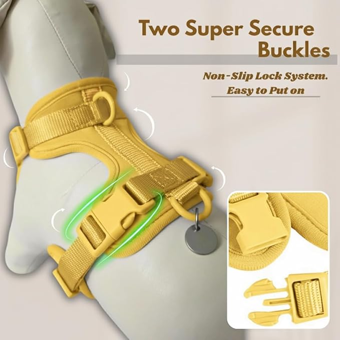 Dog Harness, No-Pull Pet Harness with 3 Leash Clips, Adjustable Soft Padded Dog Vest, Breathable Mesh Cushion for Small Medium Large Dogs (Yellow, Large (Neck:20"-25" Chest 28"-41"))
