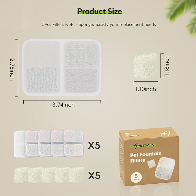 5 Pack Replacement Filter for FS40PRO Cat Fountain 135 fl oz/4L,6 Layer Filters for Pet Fountain