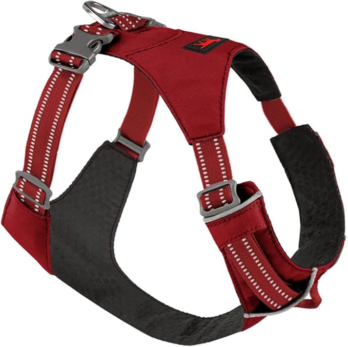 Tuff Pupper All-Day Wear Dog Harness | for Walking, Trail Running, Hiking | Front & Back Leash Clips | Reflective Trim | Easy On/Off Buckles | Lightweight Breathable | No Pull Design (Small, Red)