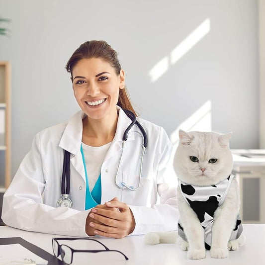 Avont Cat Recovery Suit - Kitten Onesie for Cats After Surgery, Cone of Shame Alternative Surgical Spay Suit for Female Cat, Post-Surgery or Skin Diseases Protection -Cow(M+)