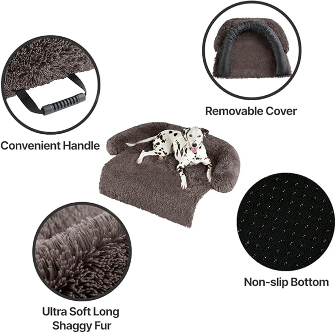 Codi Calming Dog Bed for Couch – Anti-Anxiety Sofa Protector Mat for Medium Dogs, 35''x31''x5'', Machine Washable, Fluffy & Cozy with Non-Slip Bottom, Ash Brown