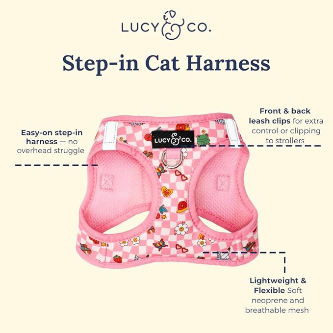 Lucy & Co. Cutie Patootie Step-in Cat Harness & Leash Bundle – Reflective, Breathable & Adjustable Harness for Cats, Kittens & Small Dogs, Lightweight & Secure and Dual Leash Clips – Medium