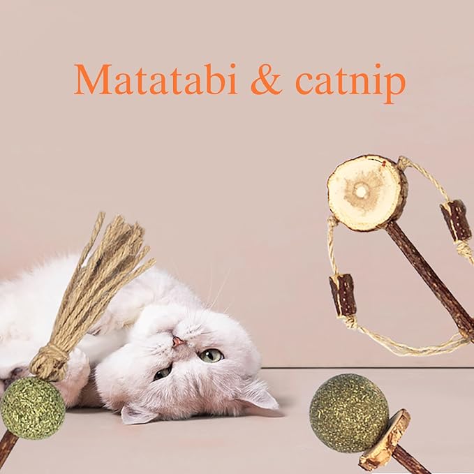 Bigpomelos 3 PCS Natural Catnip Cat Toys Set - Cat Nip Chew Toy with Silver Vine & Sisal Rope for Kitten Teething, Dental Care, Anxiety Relief - Durable Cat Toy for Indoor Cats, Kittens to Adults