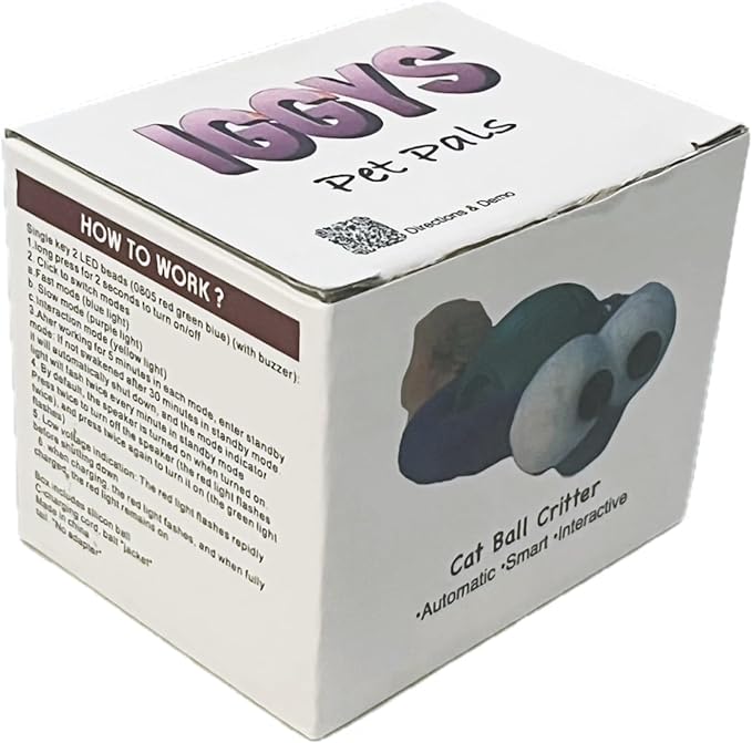 Cat Ball Critter Toy USB Charged Featuring Three Modes Fast Unpredictable Movement,Flipping with led Lights and Sure to Keep Your pet Entertained.