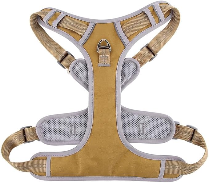 Adjustable Dog Harness - No Pull, Reflective, Soft Padded for Small, Medium, Large Dogs - Includes Leash and Collar Beige S