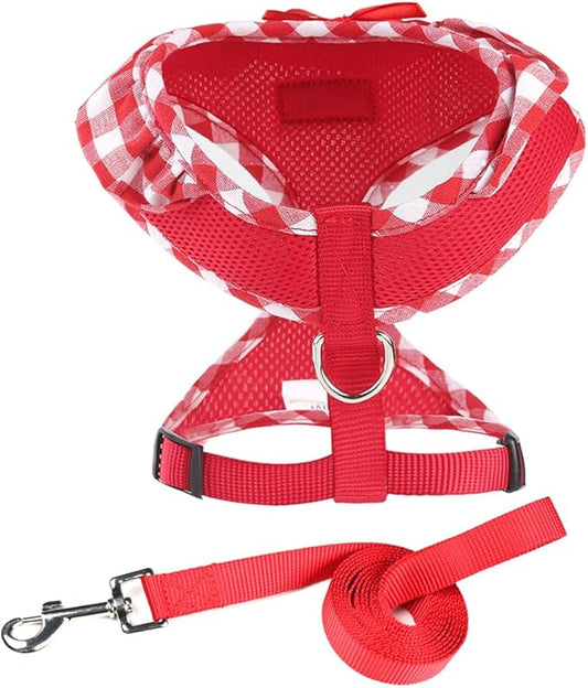 SuperBuddy Upgraded Soft Mesh Dog Harness, Super Breathable Lightweight Pet Harnesses for Puppy Dogs Outdoor Walking, Red Dog Harness and Dog Leash Set Packing -XSmall