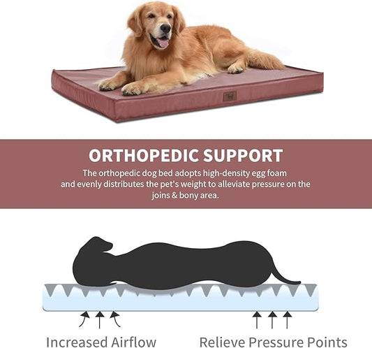 Outdoor Orthopedic Dog Bed for Medium Dogs & Cats, Waterproof Flat Pet Mat with Egg Crate Foam & Washable Removable Oxford Cover, 30x20 Inch, Pink