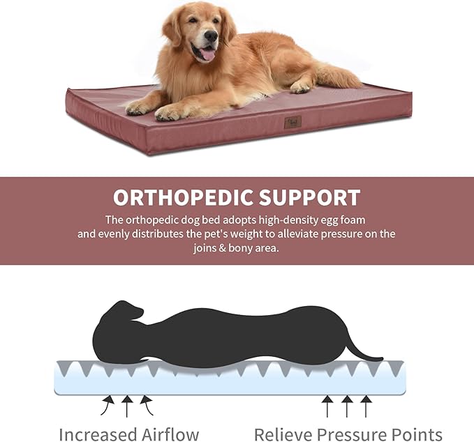 Outdoor Dog Bed for Small Dogs, Waterproof Dog Crate Bed for Medium Dogs Cats, Orthopedic Egg Crate Foam Pet Bed with Washable Removable Oxford Cover, Pink
