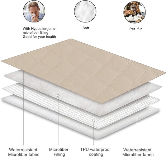 fuguitex Waterproof Dog Blanket Reversible for Small Dogs Resistant Leakproof Washable Couch Cushion Bed Protector Cover for Indoor Furniture Pet Friendly（82"*102",Beige+Taupe