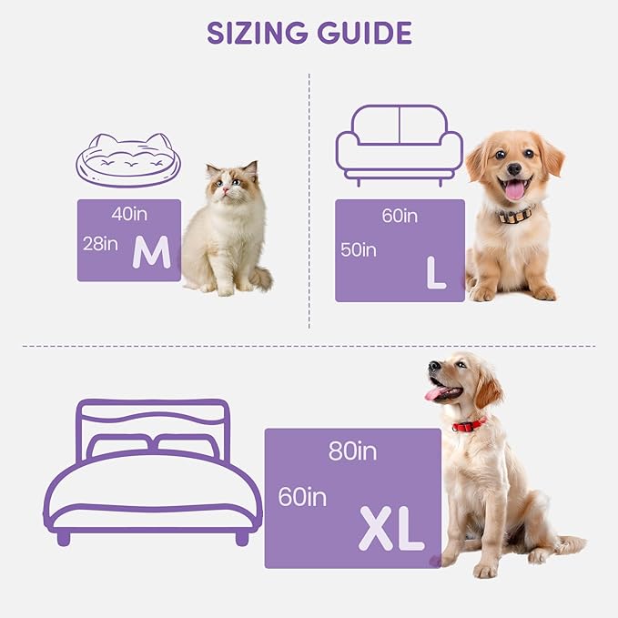 Waterproof Dog Blanket for Couch – Double Sided Washable Cat Puppy Blanket, Durable Furniture Protector for Dogs and Cats, Purple White L(60×50)"