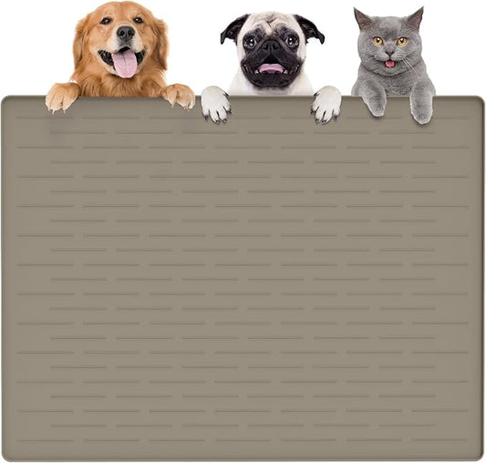 Largest Dog Food Mat, 39.5"x29.5" Silicone Dog and Cat Mat for Food and Water Bowls, Thinken Waterproof Non-Slip XXXL Pet Feeding Mat for Floors (Brown)