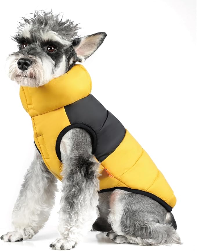 FOFOS Dog Winter Coat, Plush Dog Jacket with Leash Hole, Adjustable Warm Pet Snow Vest for Small Medium Dogs, Yellow, XS