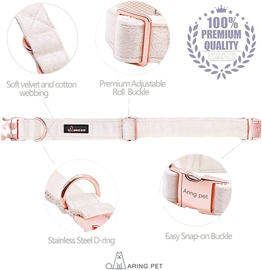 ARING PET Dog Collar and Leash Set, Soft White Velvet Dog Collar and Leash, Adjustable Collars for Dogs
