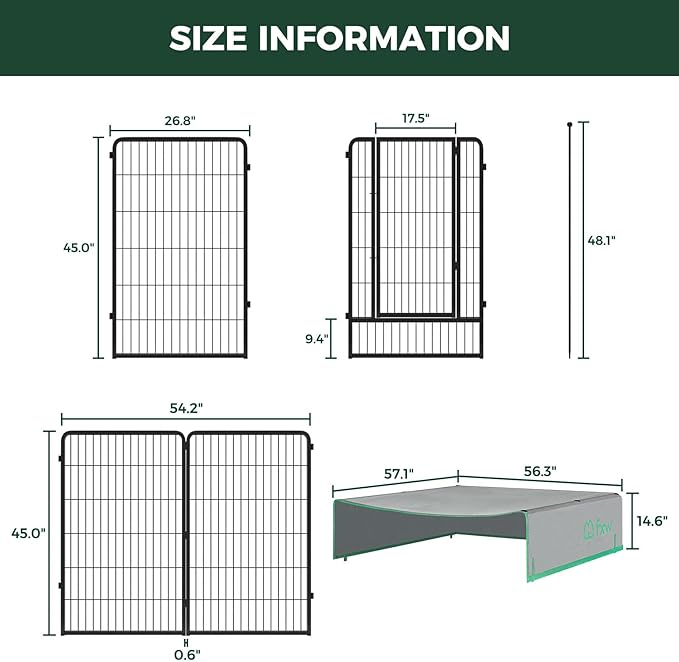 FXW Instant Unleashed Dog Playpen, Portable Pet Fence for Outdoor, RV Trips, and Camping, 45 inch, 16 Panels for Large Dogs with Sun Shade│Patented