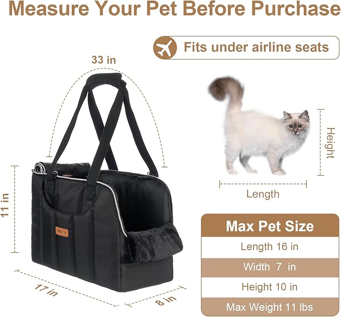 Dog Purse Carrier for Small Dogs Cats Rabbits Up to 13lbs, Lightweight Pet Sling Carriers with Crossbody Strap, Portable Puppy Soft Sided Tote Bag Carrier for Vet,Hiking,Travel Black