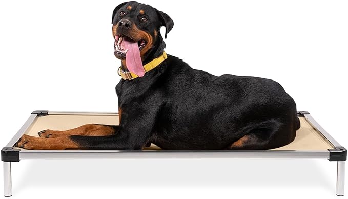 K9 Ballistics Chew Proof Elevated Outdoor Cooling Cot Bed for X Large Dogs - Virtually Indestructible, Preassembled, Withstands Aggressive Chewers - XL, Ripstop Sandstone