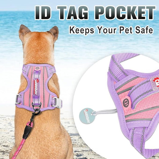BARKBAY No Pull Dog Harness Large Reflective Dog Harness with Front Clip and Easy Control Handle for Walking Training Running with ID tag Pocket(Baby Pink & Violet Purple,S)