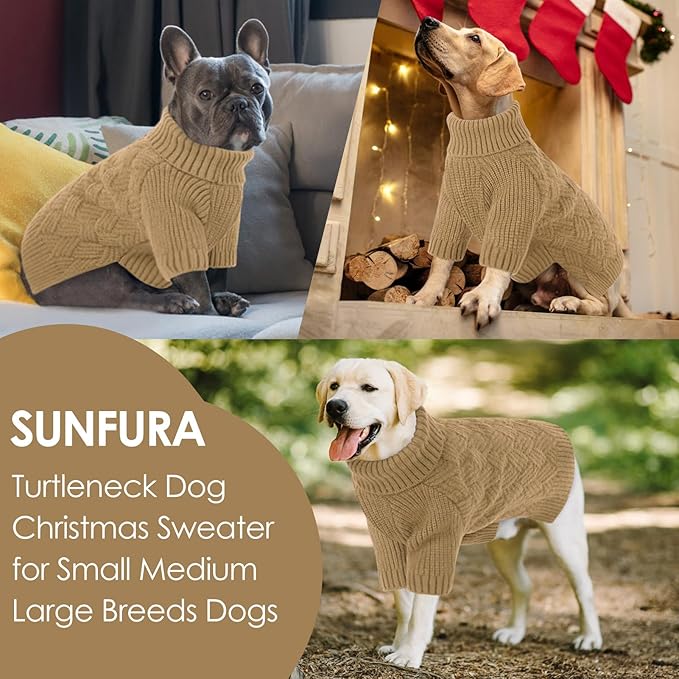 SUNFURA Dog Sweater Large Size Dog, XXL Pet Sweaters for Extra Large Dogs, Doggy Warm Turtleneck Christmas Sweatshirt Cold Weather Knit Pullover for Golden Retriever, Camel XXL