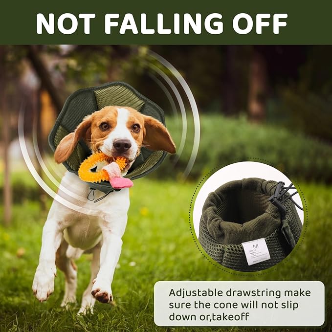 SUNFURA Dog Cone - Soft Cone for Dogs to Stop Licking, Pet E-Collar Alternative After Surgery, Adjustable Pet Recovery Collar for Wound Healing, Army Green Small