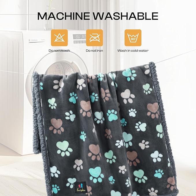 Luciphia Waterproof Pet Blankets for Couch Sofa Bed Cover Cat Liquid Pee Proof Washable Soft Fluffy Large Dog Blanket Reversible Furniture Protection Puppy Grey Paw Thicken X-Large（85" x 57"）